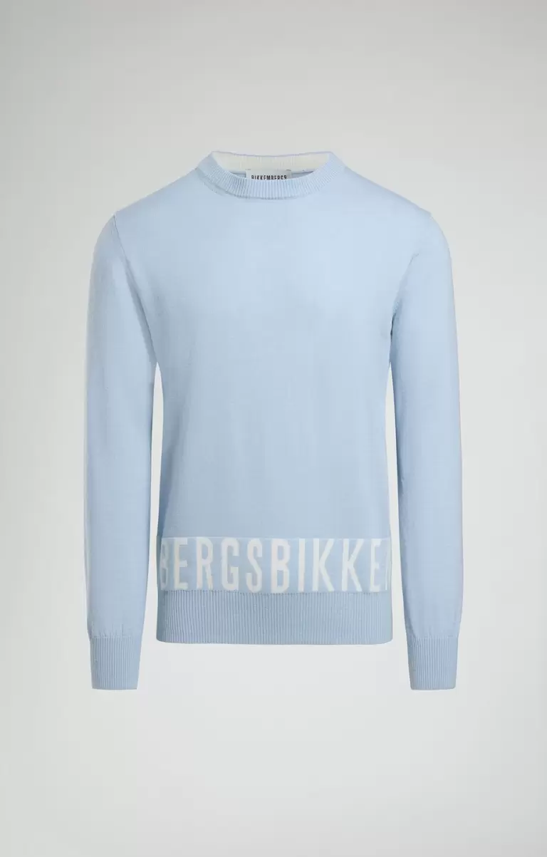 Homme Men's Sweater With Jacquard Logo Bikkembergs Tricots Celestial Blue - 1
