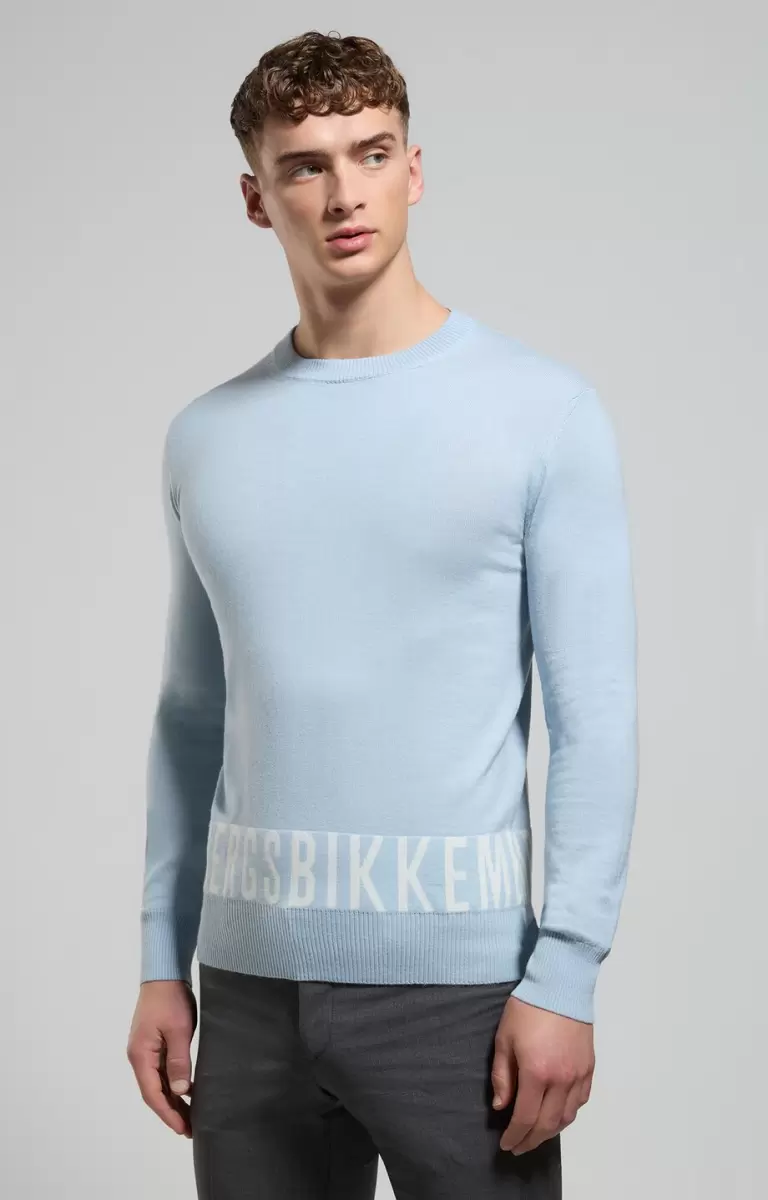 Homme Men's Sweater With Jacquard Logo Bikkembergs Tricots Celestial Blue - 4
