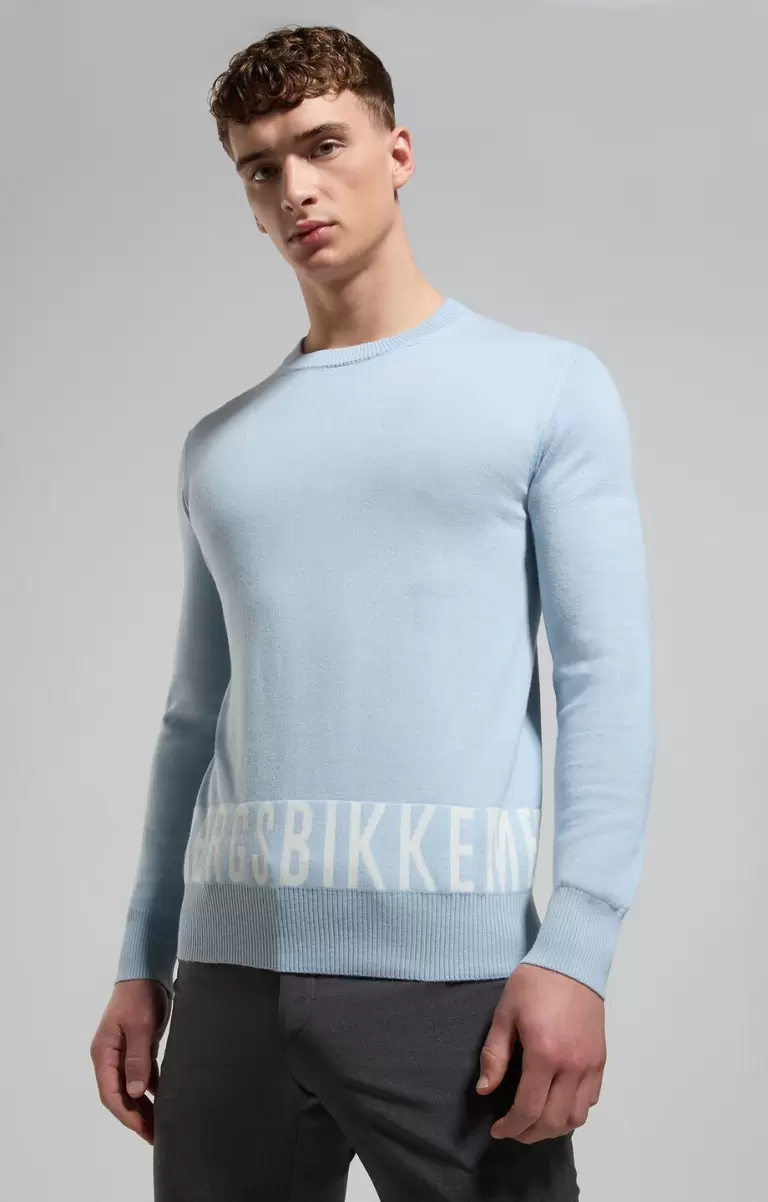 Homme Men's Sweater With Jacquard Logo Bikkembergs Tricots Celestial Blue