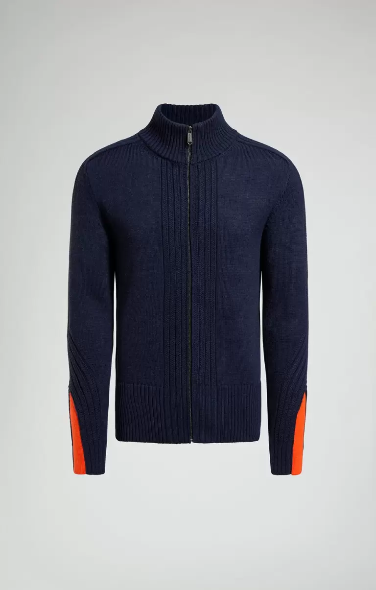 Homme Blue Melange Tricots Bikkembergs Men's Pullover With Zip And Intarsia - 1