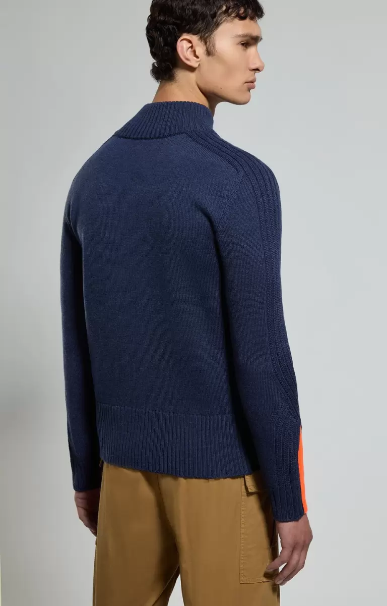 Homme Blue Melange Tricots Bikkembergs Men's Pullover With Zip And Intarsia - 2