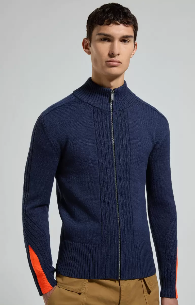 Homme Blue Melange Tricots Bikkembergs Men's Pullover With Zip And Intarsia - 4