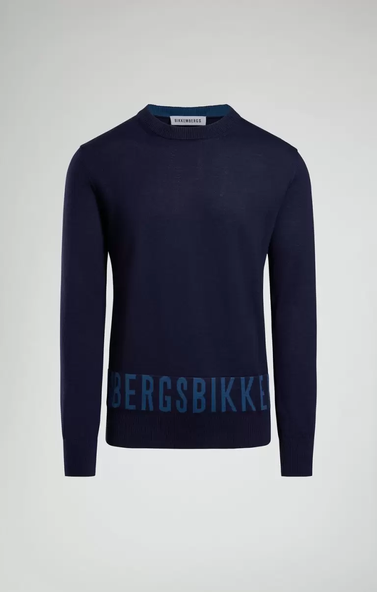 Men's Sweater With Jacquard Logo Homme Bikkembergs Tricots Dress Blues - 1