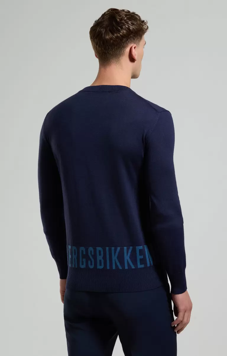 Men's Sweater With Jacquard Logo Homme Bikkembergs Tricots Dress Blues - 2