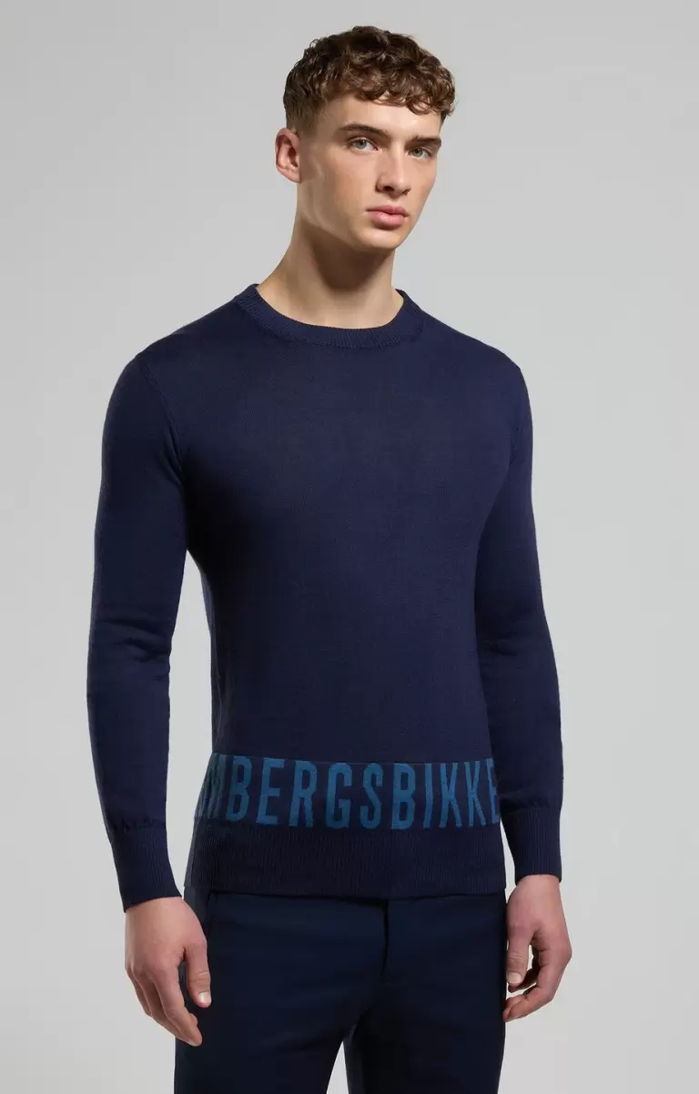 Men's Sweater With Jacquard Logo Homme Bikkembergs Tricots Dress Blues - 4
