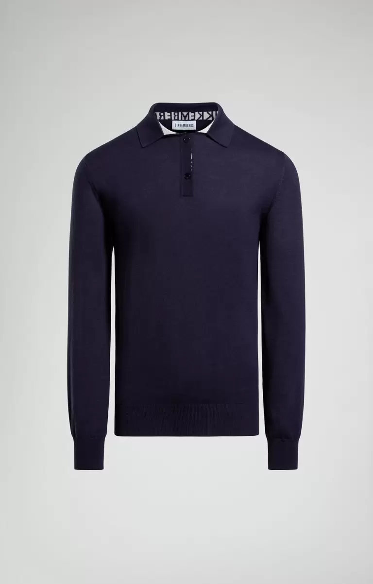 Dress Blues Men's Polo With Jacquard Detail Homme Bikkembergs Tricots - 1