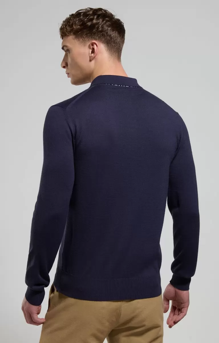 Dress Blues Men's Polo With Jacquard Detail Homme Bikkembergs Tricots - 2