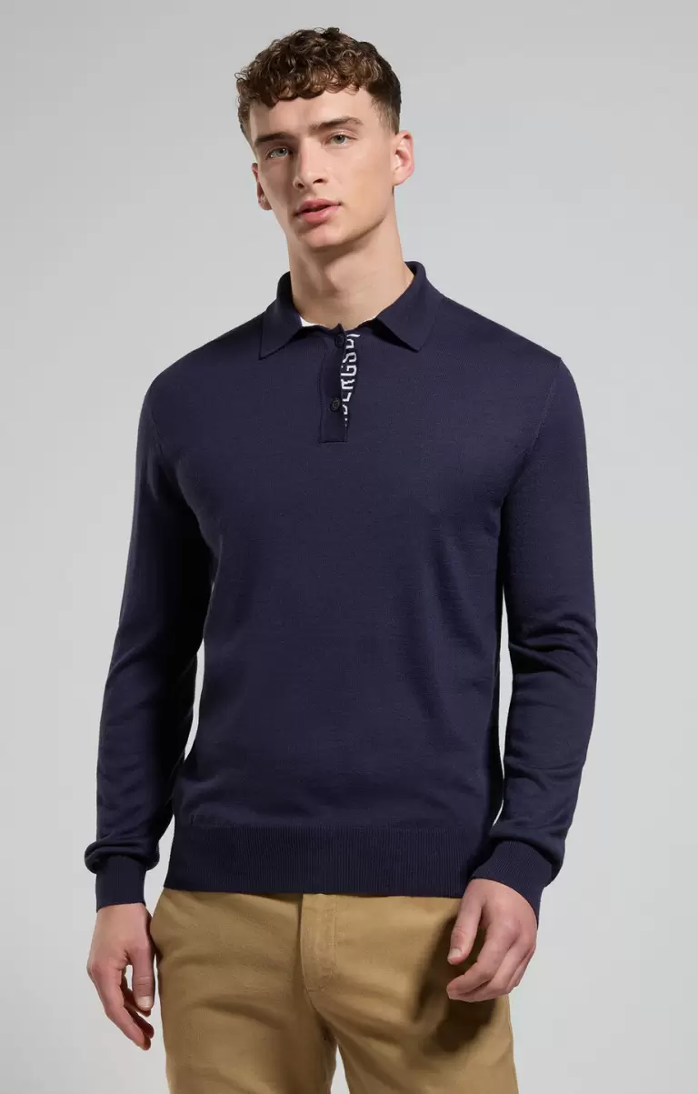 Dress Blues Men's Polo With Jacquard Detail Homme Bikkembergs Tricots - 4