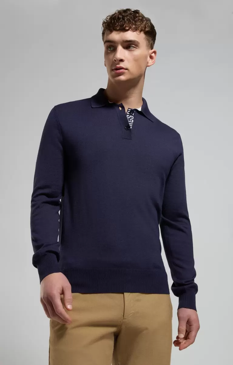 Dress Blues Men's Polo With Jacquard Detail Homme Bikkembergs Tricots