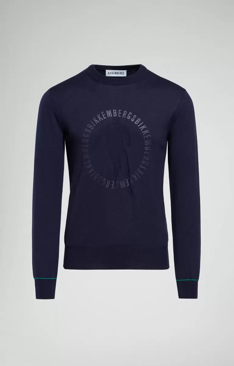 Dress Blues Bikkembergs Men's Pullover With Jacquard Logo Homme Tricots - 1