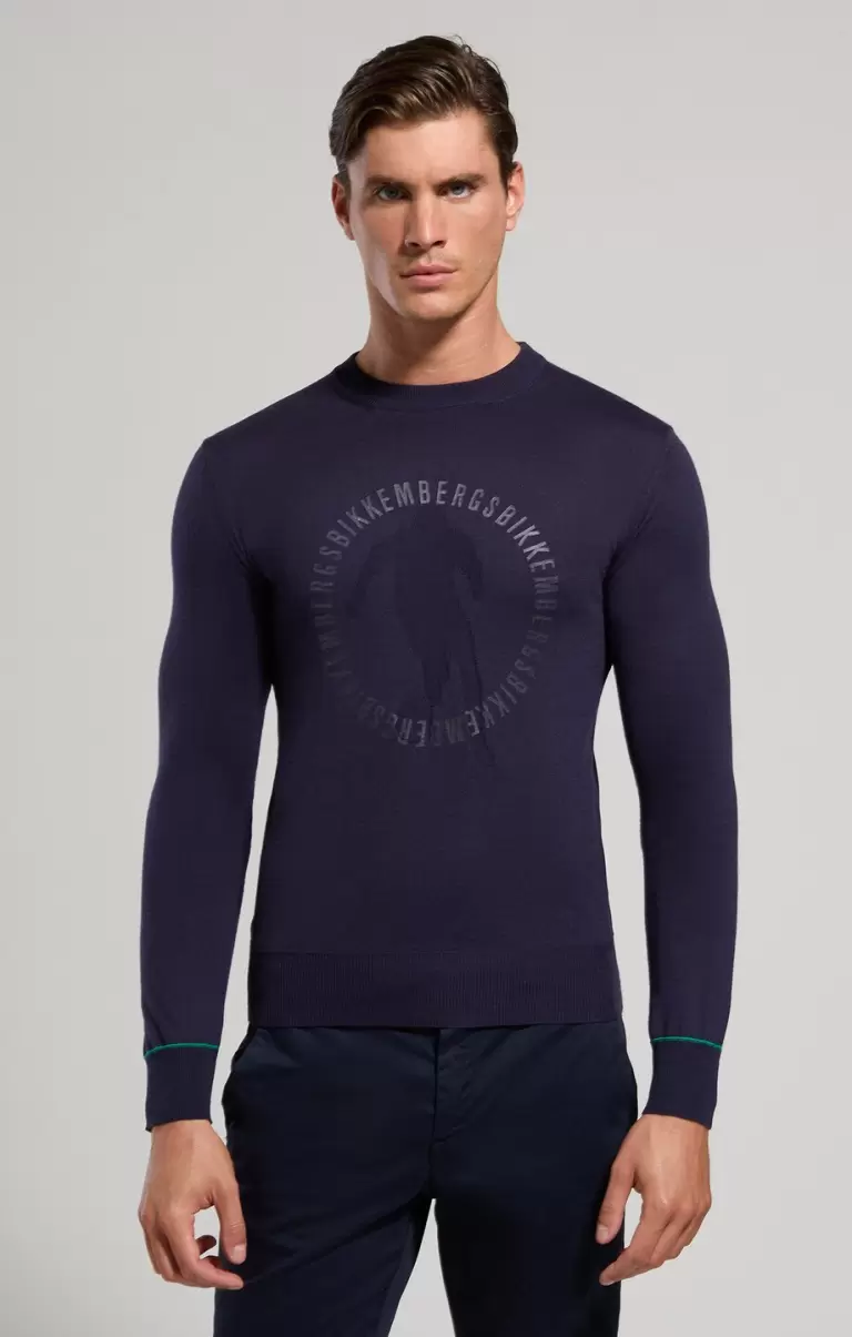 Dress Blues Bikkembergs Men's Pullover With Jacquard Logo Homme Tricots - 4