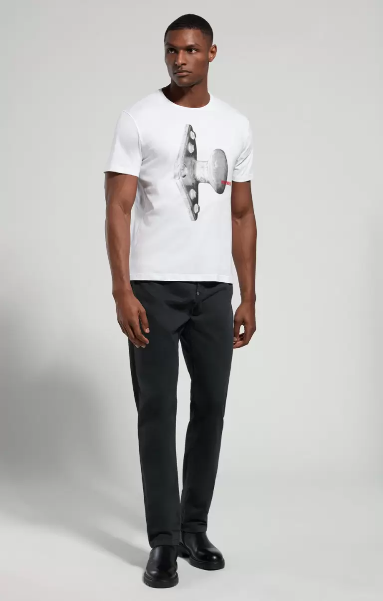 T-Shirts Bikkembergs White Men's T-Shirt With Seaport Print Homme - 3
