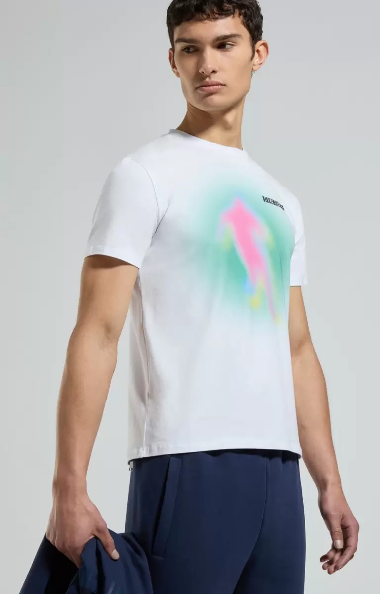 Bikkembergs White T-Shirts Homme Men's T-Shirt With Gamer Print
