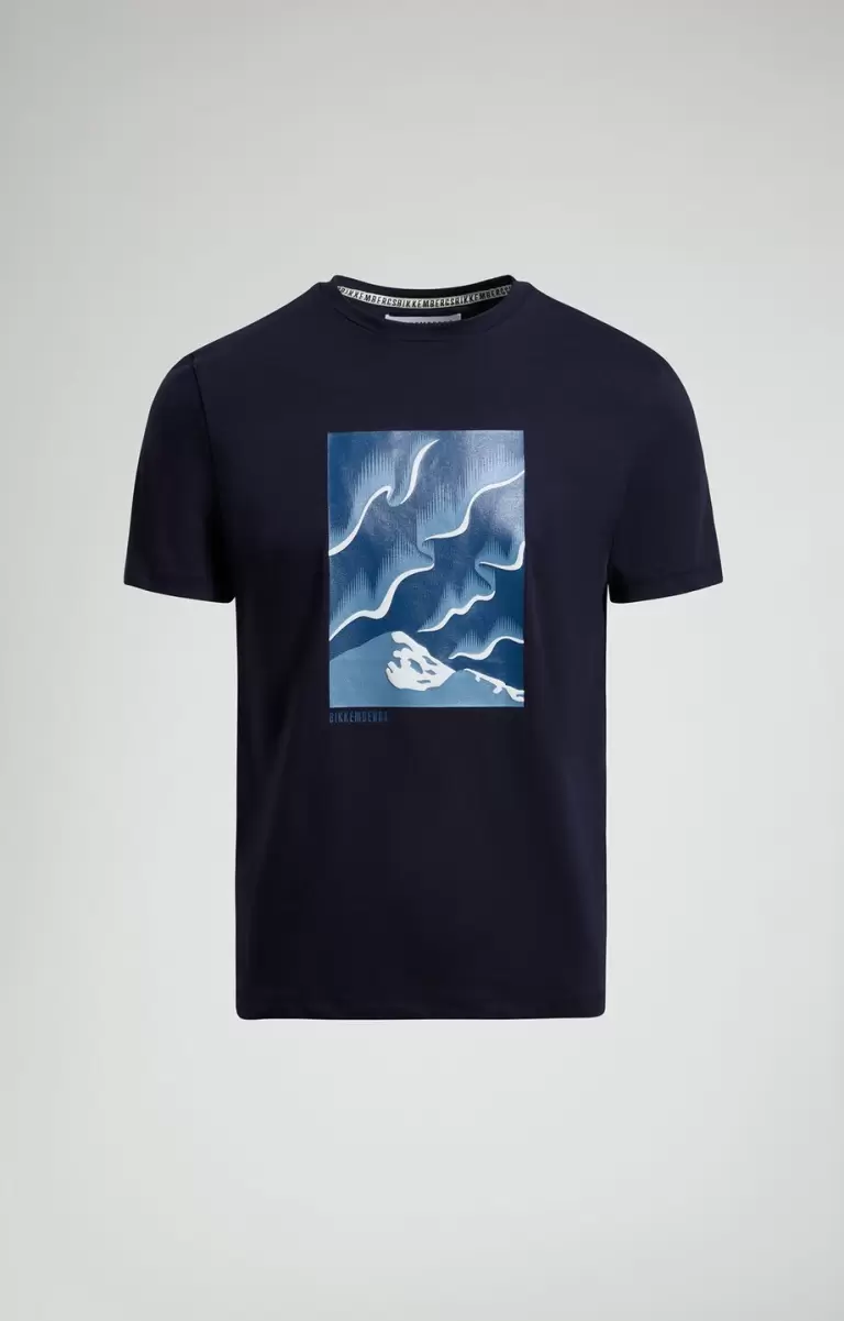 Dress Blues T-Shirts Bikkembergs Men's T-Shirt With Aurora Print Homme - 1