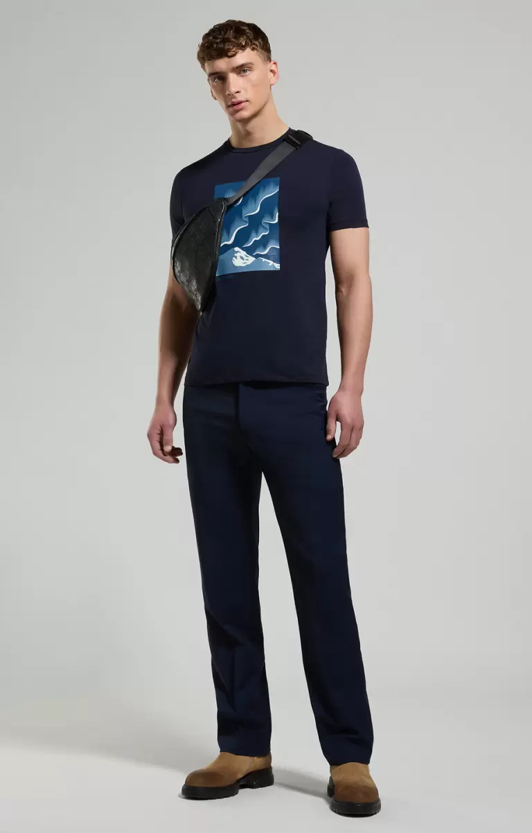 Dress Blues T-Shirts Bikkembergs Men's T-Shirt With Aurora Print Homme - 3