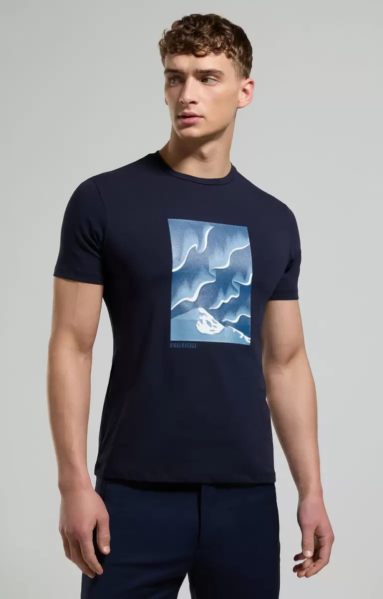 Dress Blues T-Shirts Bikkembergs Men's T-Shirt With Aurora Print Homme - 4