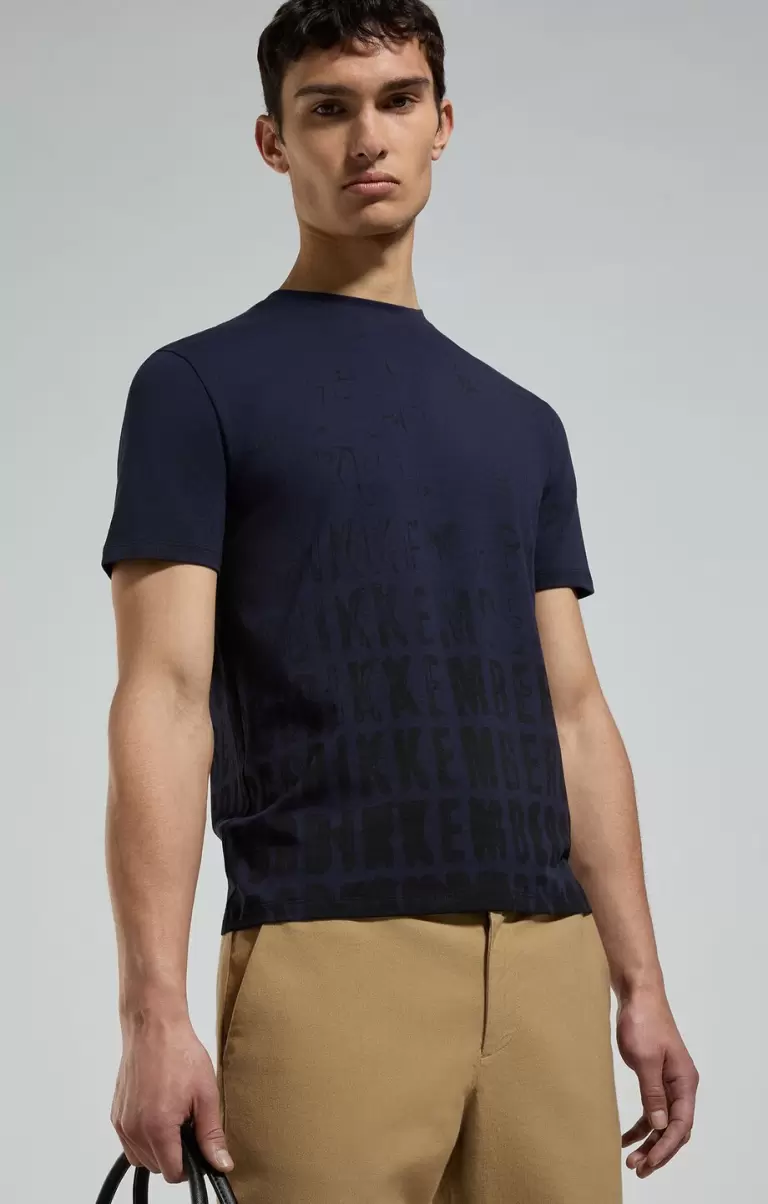 Homme T-Shirts Dress Blues Men's T-Shirt With Faded Print Bikkembergs