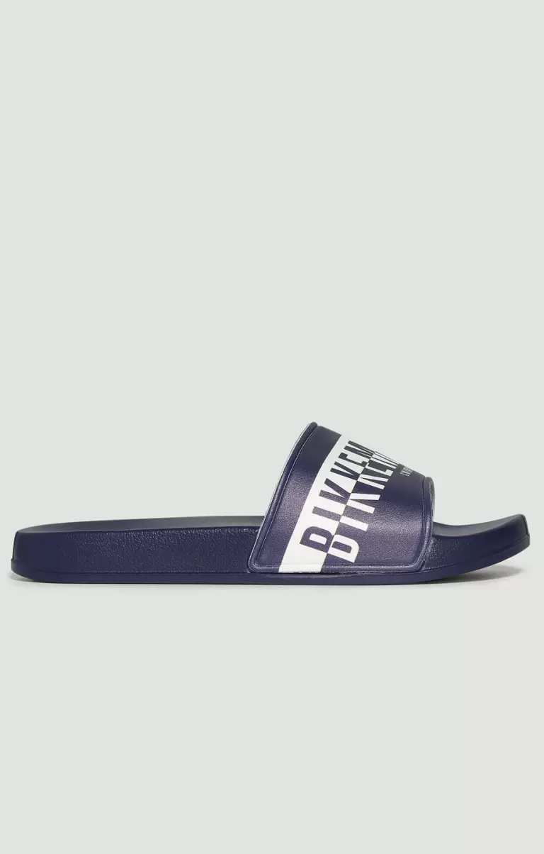 Men's Pool Sliders With Double Tape Homme Navy Bikkembergs Claquettes - 1