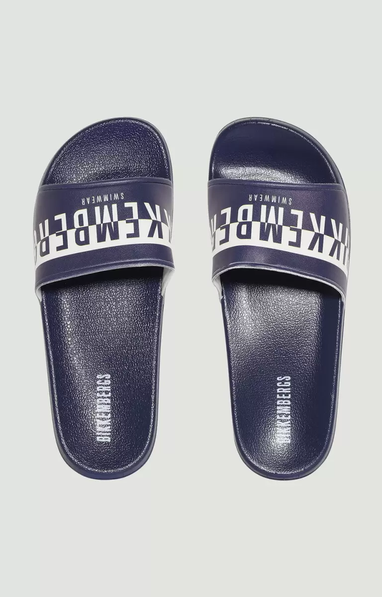 Men's Pool Sliders With Double Tape Homme Navy Bikkembergs Claquettes - 3