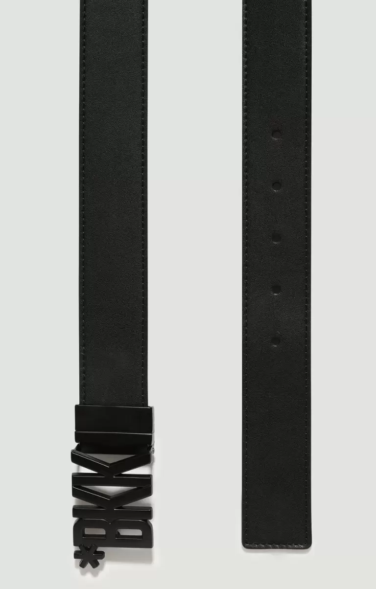 Black/Blue Ceintures Homme Bikkembergs Men's Leather Belt With Letter Buckle - 1