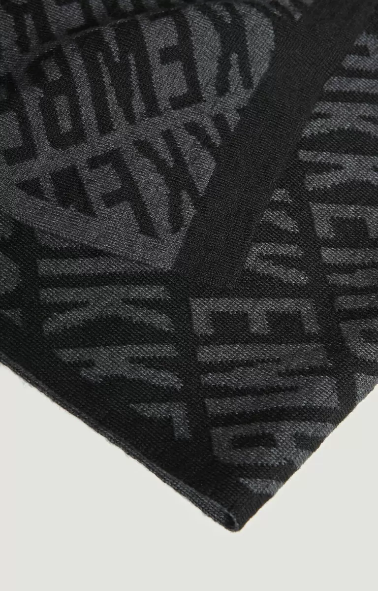 Black/Grey Bikkembergs Écharpes Scarf With All-Over Logo 25X180 Homme - 1