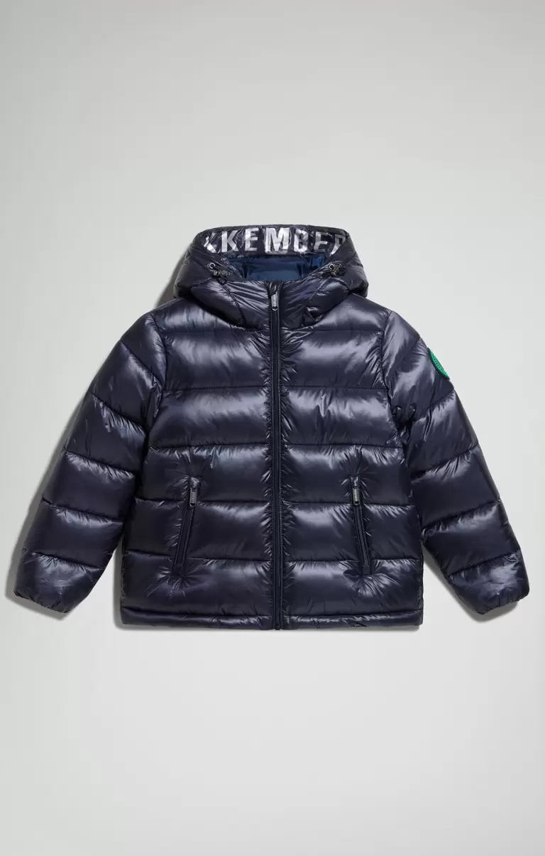 Boy's Puffer Jacket With Hood Bikkembergs Navy Vestes Enfant
