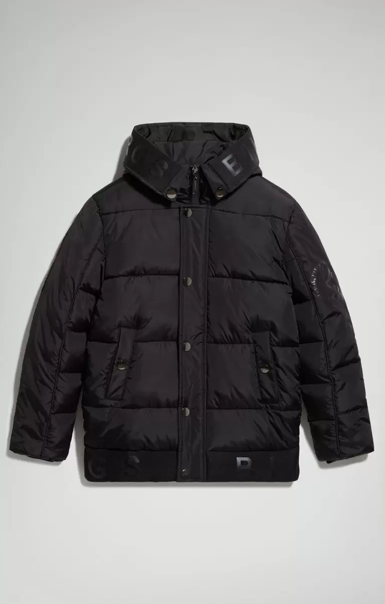 Bikkembergs Enfant Boy's Puffer Jacket With Hood Black Vestes