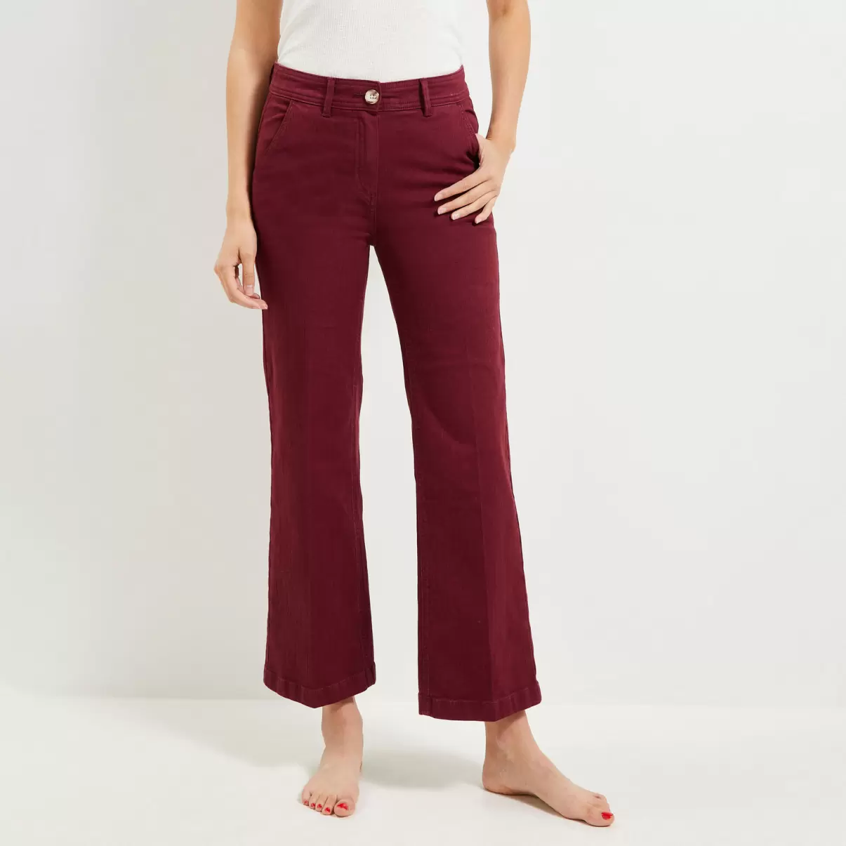 Femme Esthétique Pantalon Flare Raccourci Femme Grain De Malic Jeans Rouge Noirci