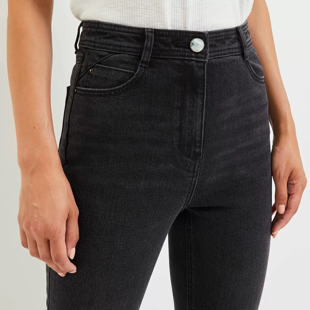 Black Washed Entendre Jeans Femme Grain De Malic Jeans Mum Taille Haute - 2
