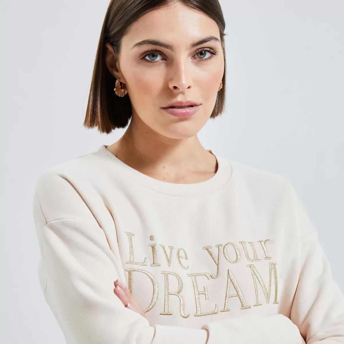 Femme Grain De Malic T-Shirts & Tops Beige Sweat Uni Manches Longues Femme Utile - 2