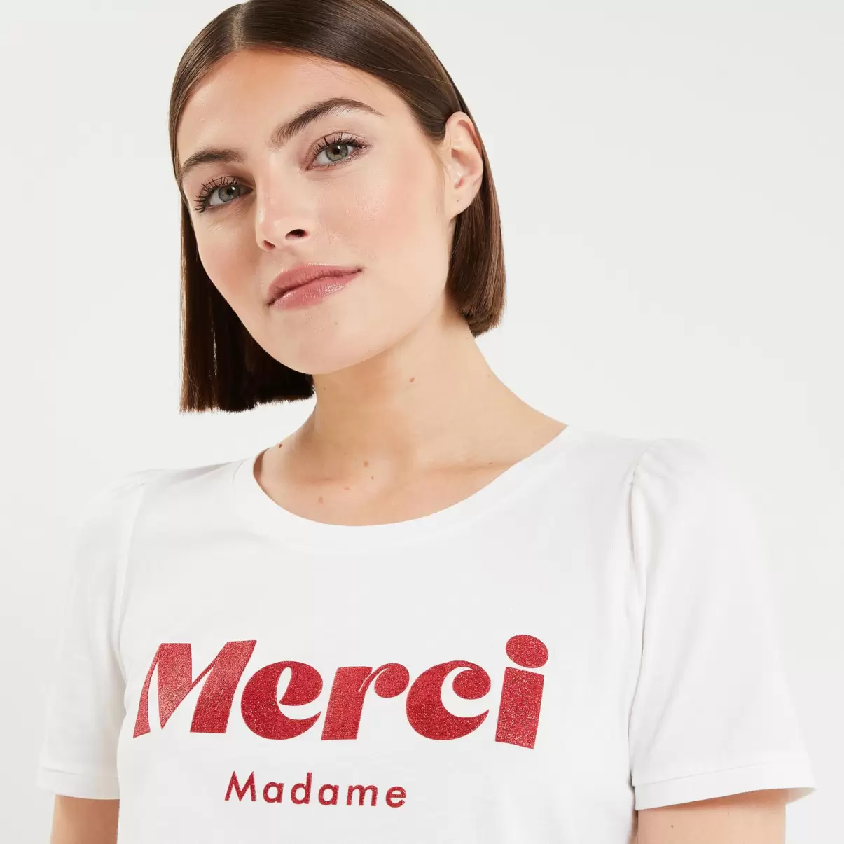 Tshirt Message Femme Femme T-Shirts & Tops Prix Promotionnel Blanc Casse Grain De Malic - 3