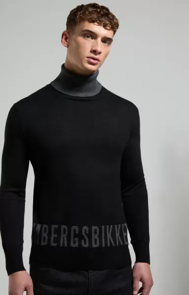 Bikkembergs Tricots Homme Black Men's Mock Neck Sweater