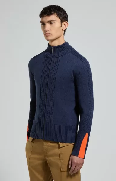 Homme Blue Melange Tricots Bikkembergs Men's Pullover With Zip And Intarsia