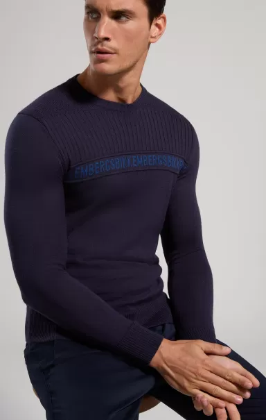 Bikkembergs Homme Men's Sweater With Ribbed Detail Dress Blues Tricots
