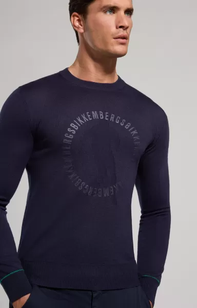 Dress Blues Bikkembergs Men's Pullover With Jacquard Logo Homme Tricots