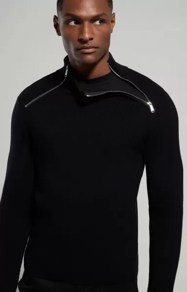 Men's Knit Pullover With Zip Tricots Homme Black Bikkembergs
