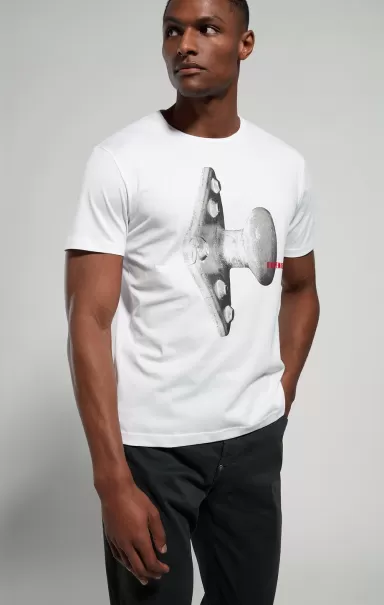 T-Shirts Bikkembergs White Men's T-Shirt With Seaport Print Homme