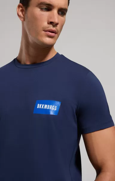 Homme Men's T-Shirt With Textured Detail Bikkembergs T-Shirts Dress Blues