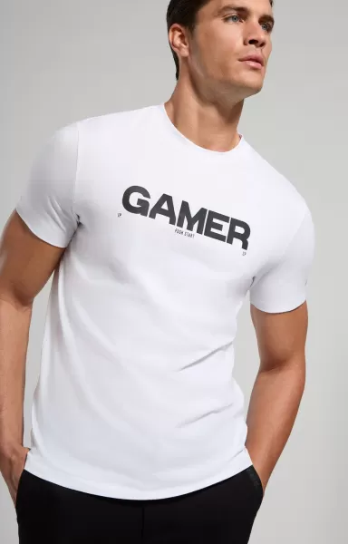 Homme T-Shirts Men's T-Shirt With Gamer Print White Bikkembergs