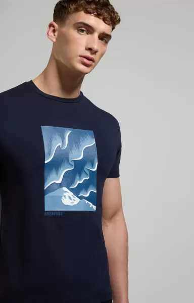 Dress Blues T-Shirts Bikkembergs Men's T-Shirt With Aurora Print Homme