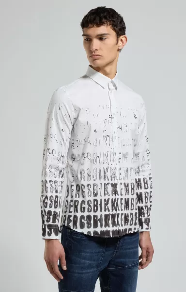 Homme White Chemises Bikkembergs Slim Fit Men's Shirt With All-Over Print