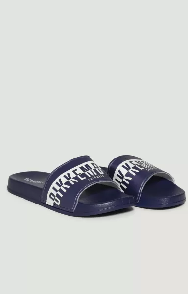 Men's Pool Sliders With Double Tape Homme Navy Bikkembergs Claquettes