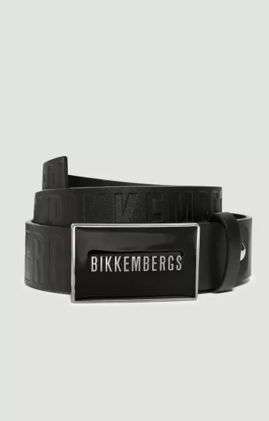 Homme Men's Leather Belt With Plaque Bikkembergs Black Ceintures