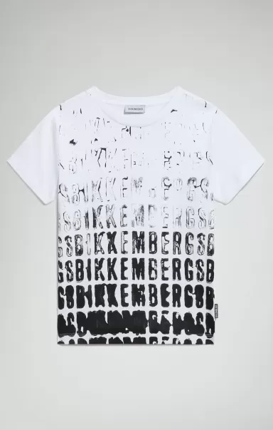 Enfant Boy's T-Shirt With Faded Logo Bikkembergs Vestes White