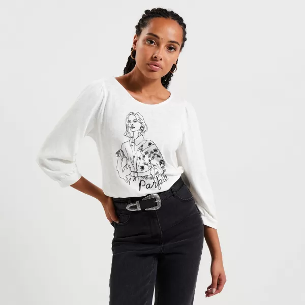 Femme Réduction Grain De Malic Tshirt Col Rond Femme T-Shirts & Tops Ecru