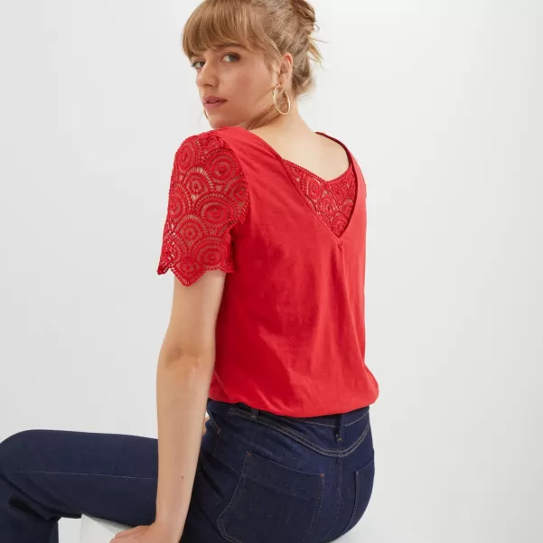 Rouge Femme Moderne Tshirt Guipure Femme Grain De Malic T-Shirts & Tops