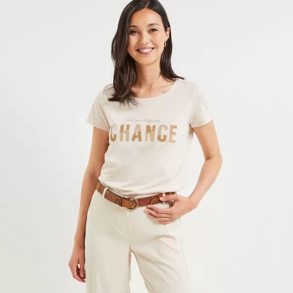 Tshirt À Message Femme Femme Grain De Malic Beige T-Shirts & Tops Élégant