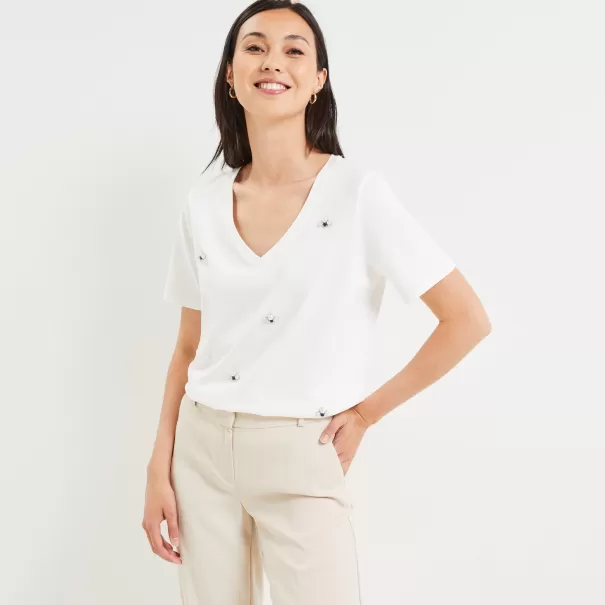 Tshirt Perlé Femme Femme Prix Abordable Blanc Casse Grain De Malic T-Shirts & Tops