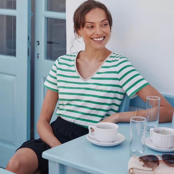 Flexibilité T-Shirts & Tops Femme Tshirt Rayé Femme Vert Grain De Malic