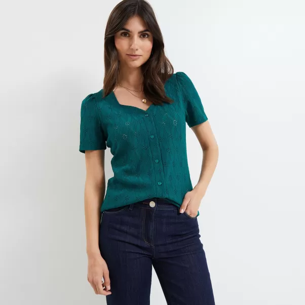 Grain De Malic Vert Confortable T-Shirts & Tops Femme Tshirt Maille Ajourée Femme